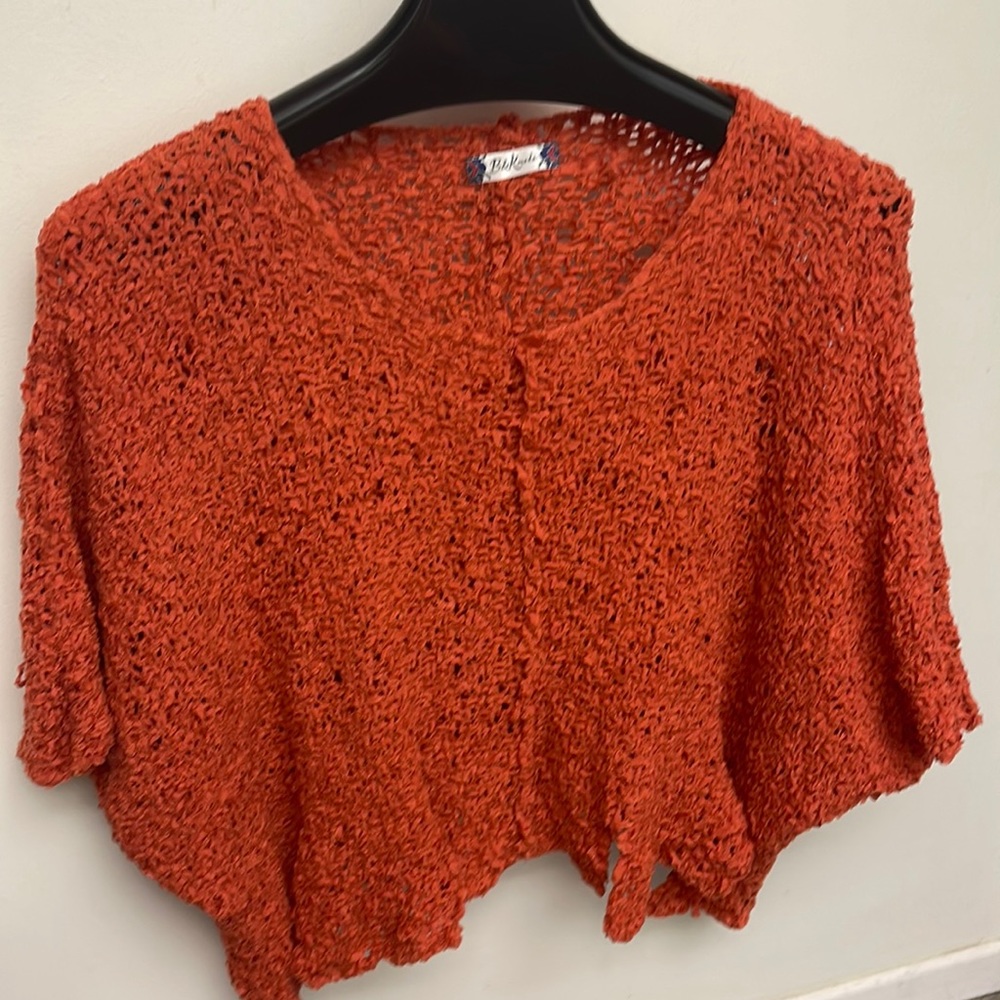 Vintage 1990s  handmade ribbon crop sweater rust one size